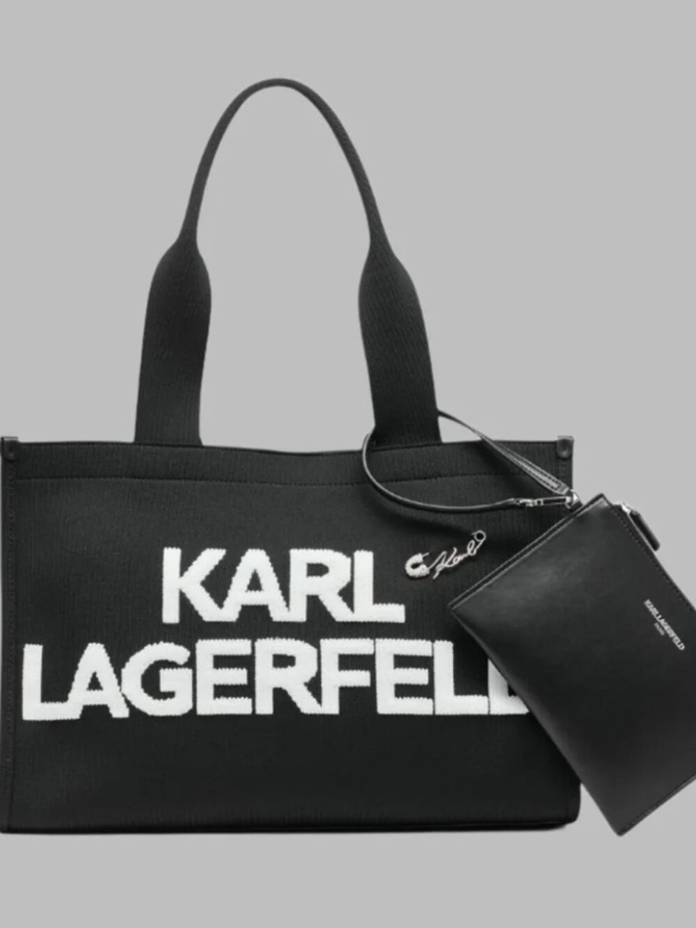 NWT ☑️ Karl Lagerfeld KRISTINA Large Tote With Removable Pouch - Black / White